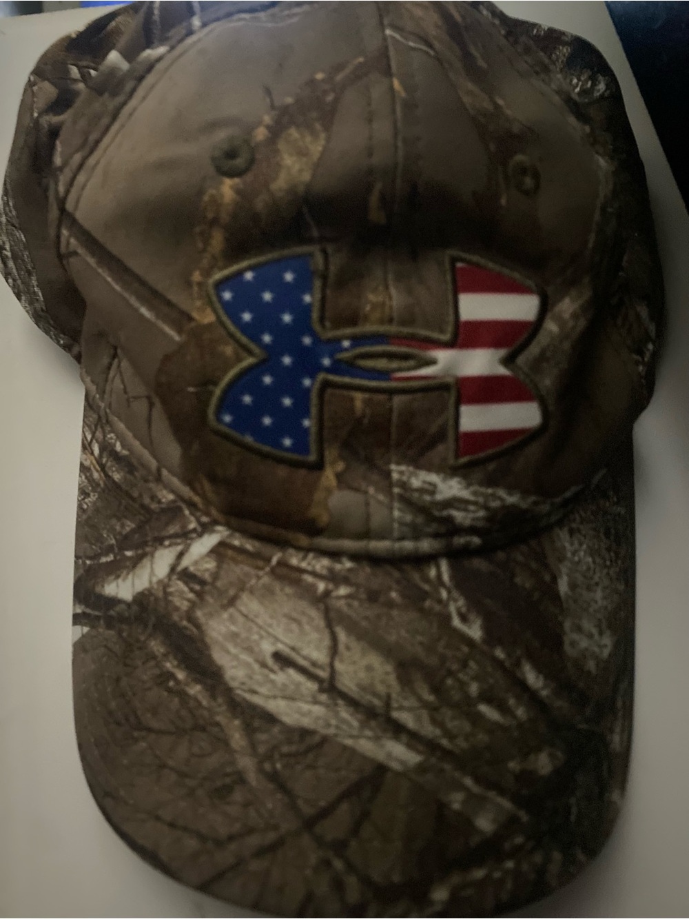 Under Armour Brown Camo Cap with American Flag Logo